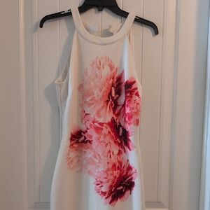 Guess Cream Midi Dress with Pink Floral Design
